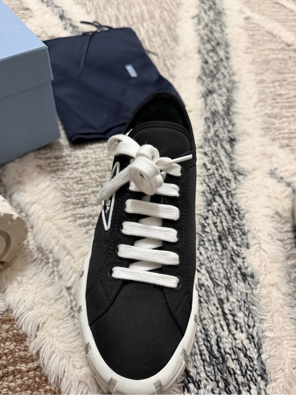 Prada Double Wheel Re-nylon Gabardine Women Sneakers - Black/white - Picture 11 of 16